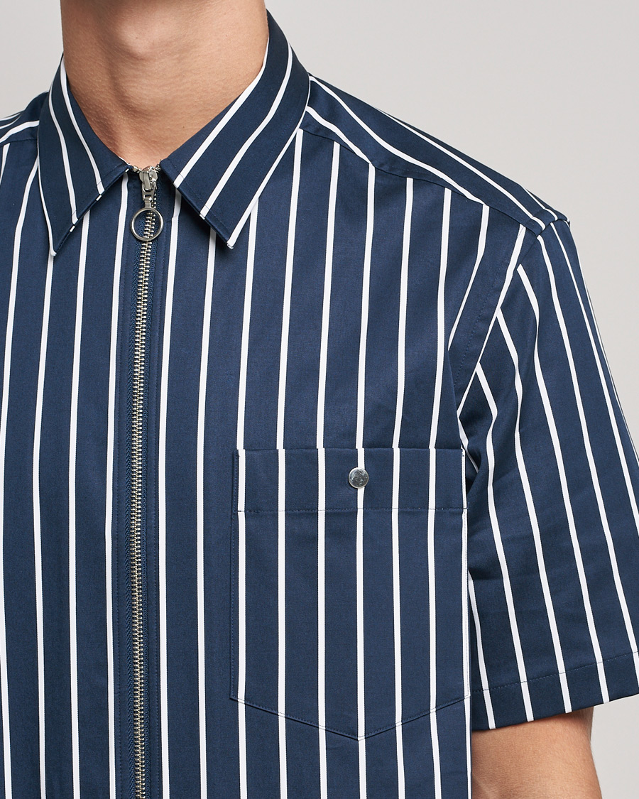 Heren | Overhemden | J.Lindeberg | Chainy Short Sleeve Zip Shirt Navy