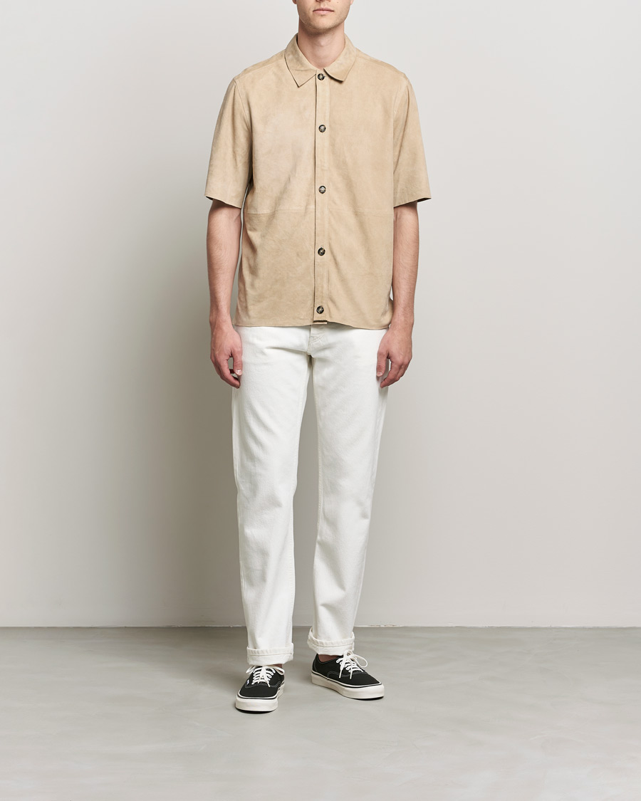 Heren | Overhemden | J.Lindeberg | Shorty Short Sleeve Suede Shirt Safari Beige