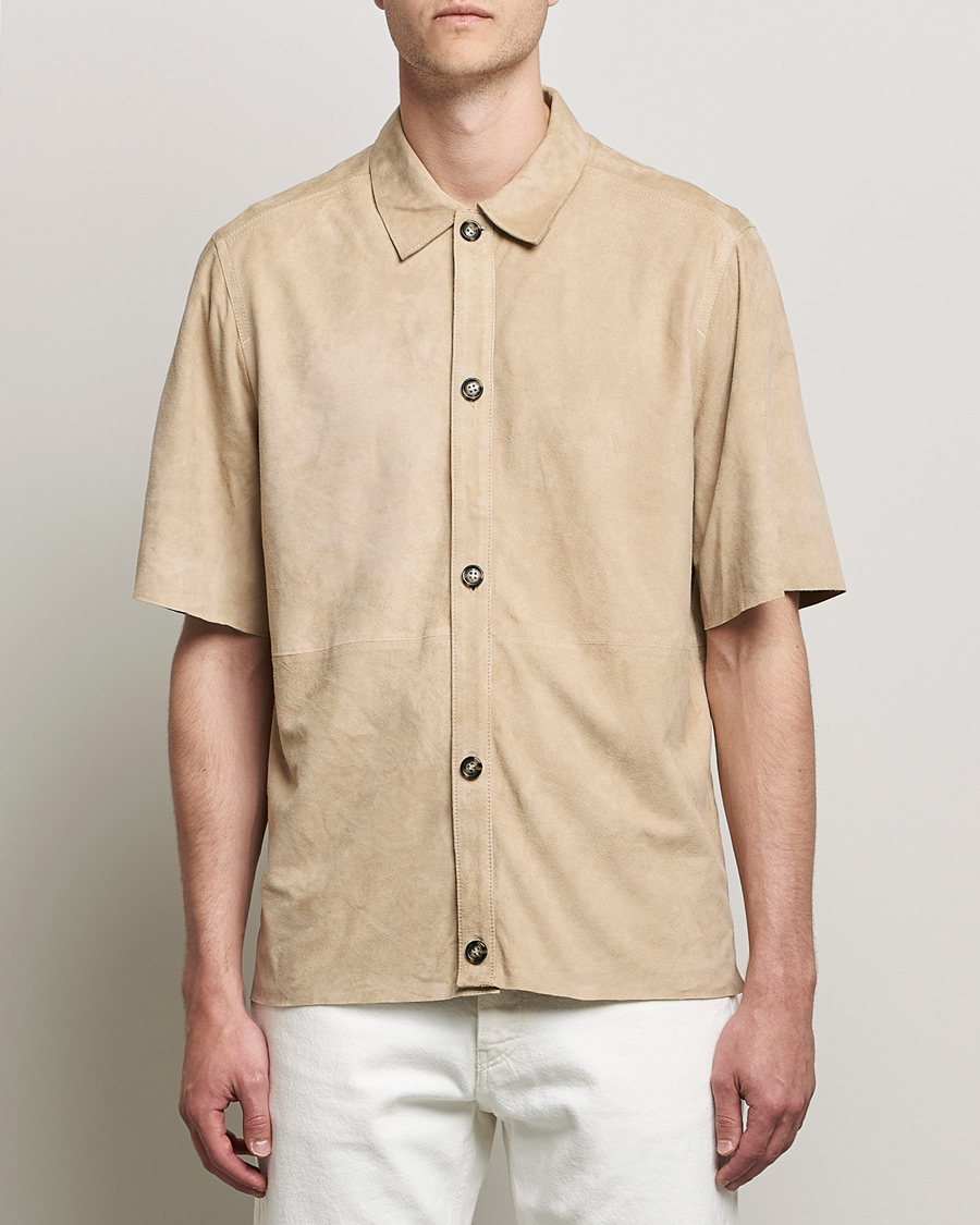 Heren | Overhemden | J.Lindeberg | Shorty Short Sleeve Suede Shirt Safari Beige