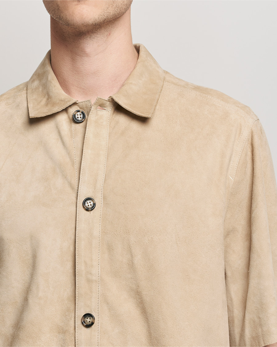Heren | Overhemden | J.Lindeberg | Shorty Short Sleeve Suede Shirt Safari Beige