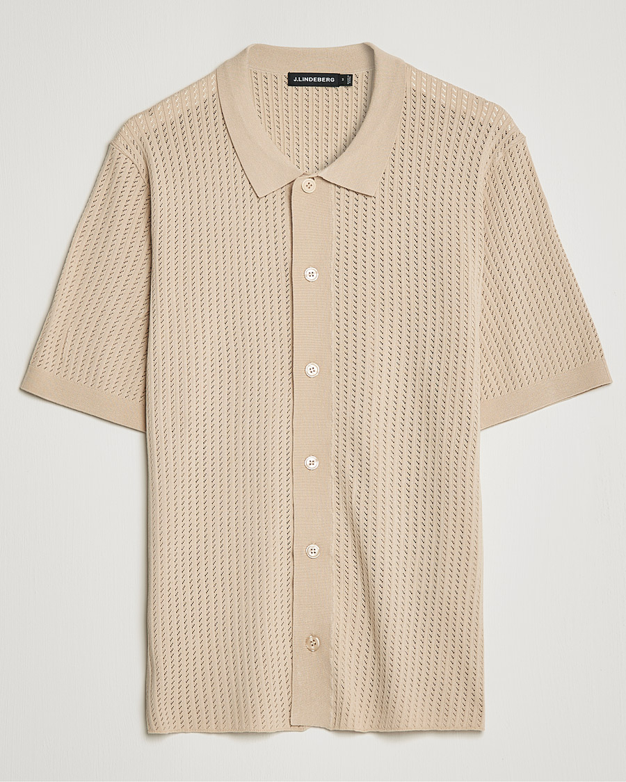 Heren | Overhemden | J.Lindeberg | Skyler Rayon Silk Knit Shirt Safari Beige