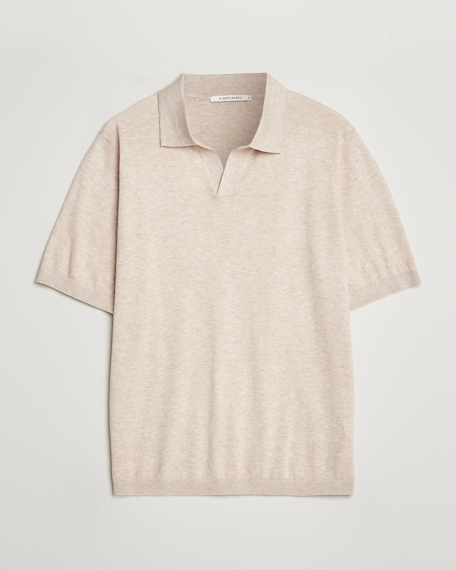 Heren | Polo's | A Day's March | Ebro Cotton/Merino Open Collar Polo Sand