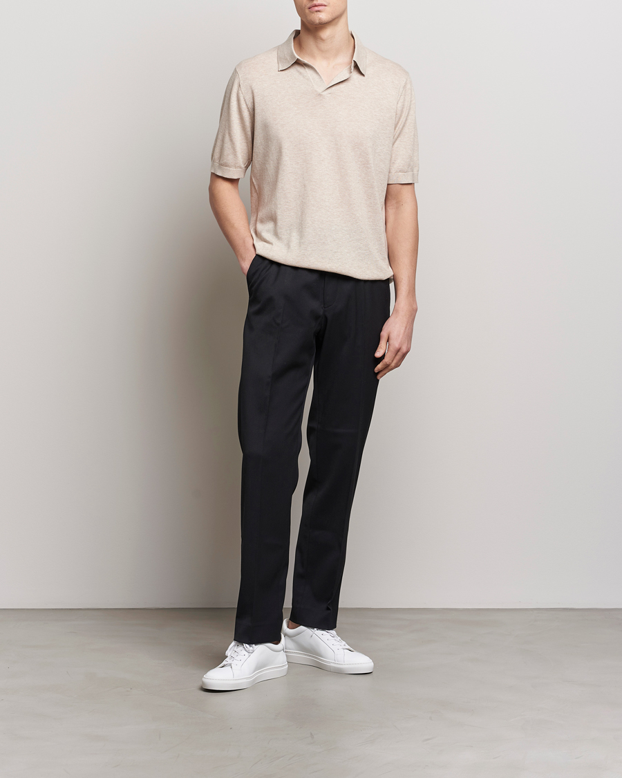 Heren | Polo's | A Day's March | Ebro Cotton/Merino Open Collar Polo Sand