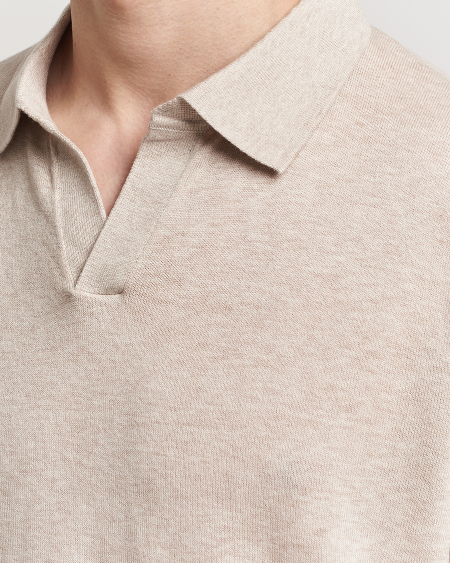 Heren | Polo's | A Day's March | Ebro Cotton/Merino Open Collar Polo Sand