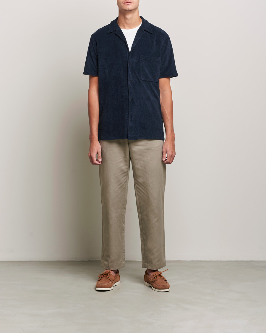 Heren | Overhemden | A Day's March | Yamu Short Sleeve Terry Shirt Navy