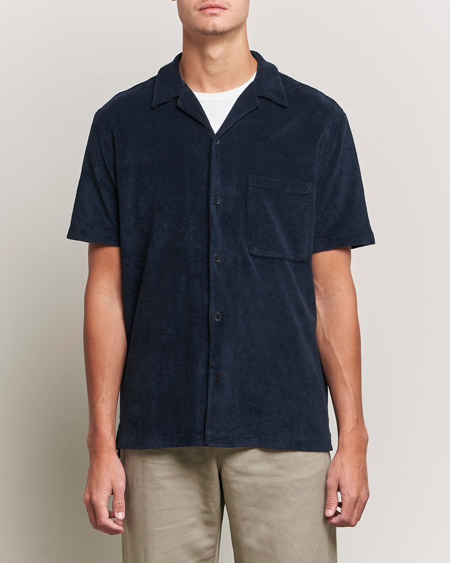 Heren | Overhemden | A Day's March | Yamu Short Sleeve Terry Shirt Navy