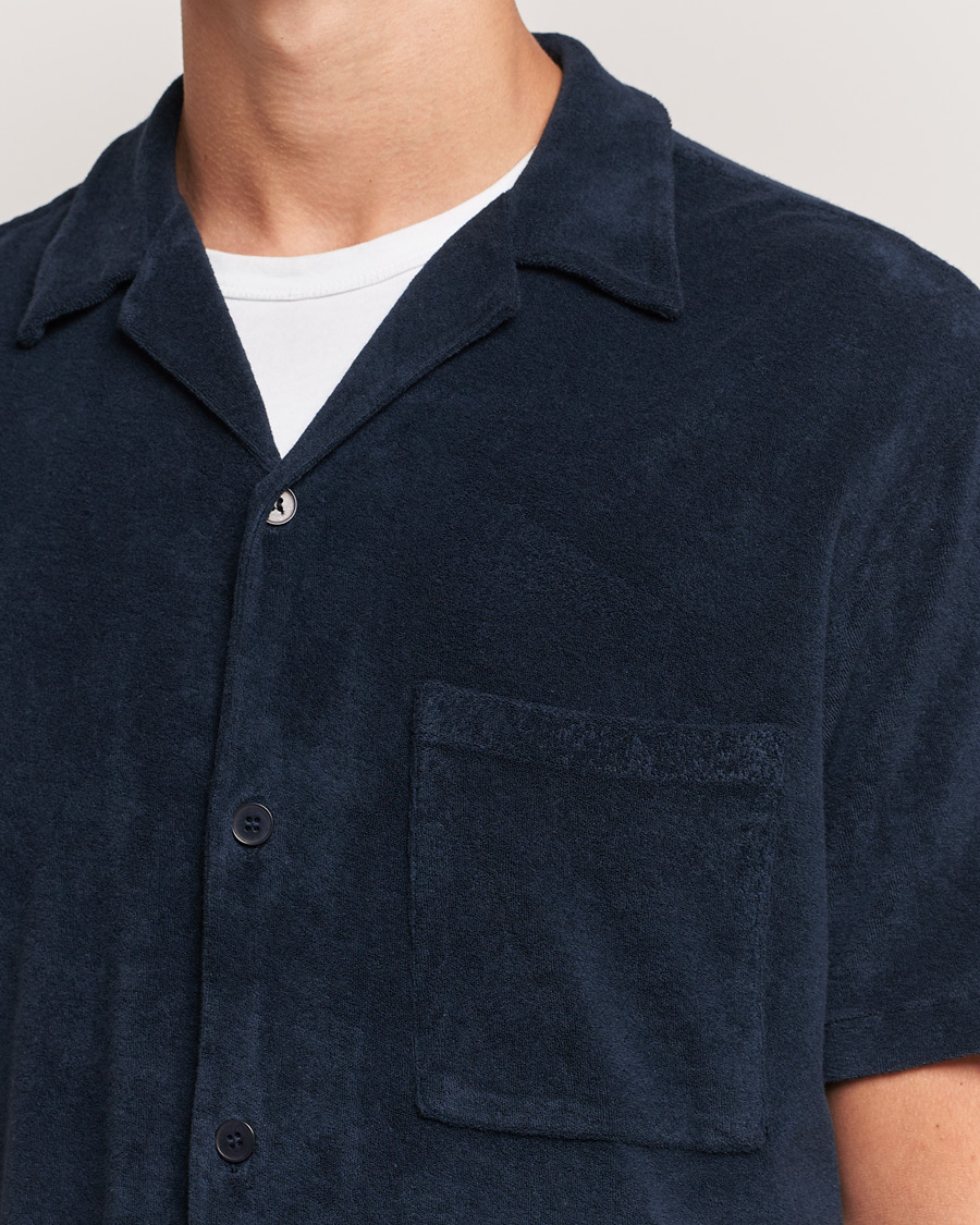 Heren | Overhemden | A Day's March | Yamu Short Sleeve Terry Shirt Navy