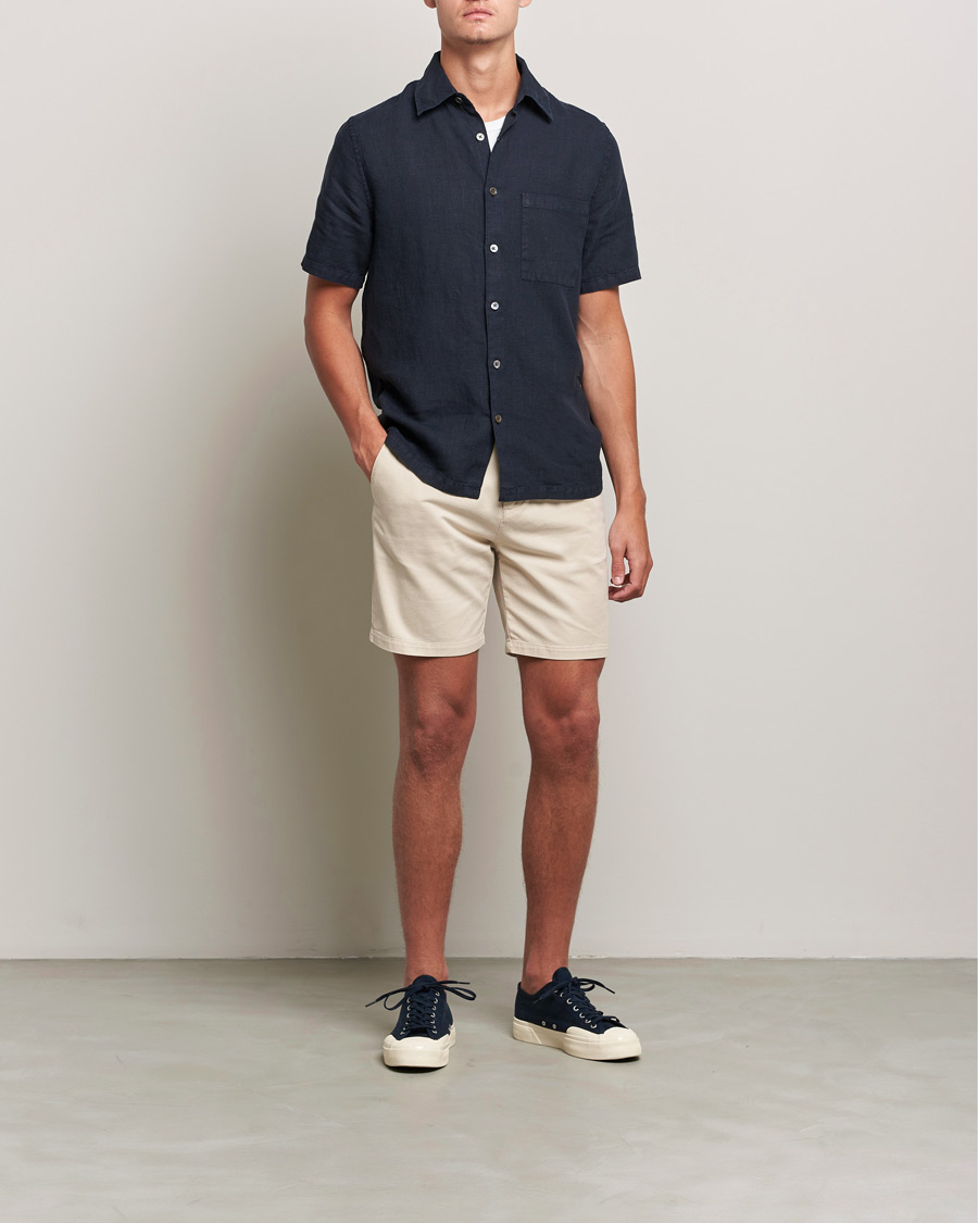Heren | Overhemden | A Day's March | Khito Short Sleeve Linen Shirt Dark Navy