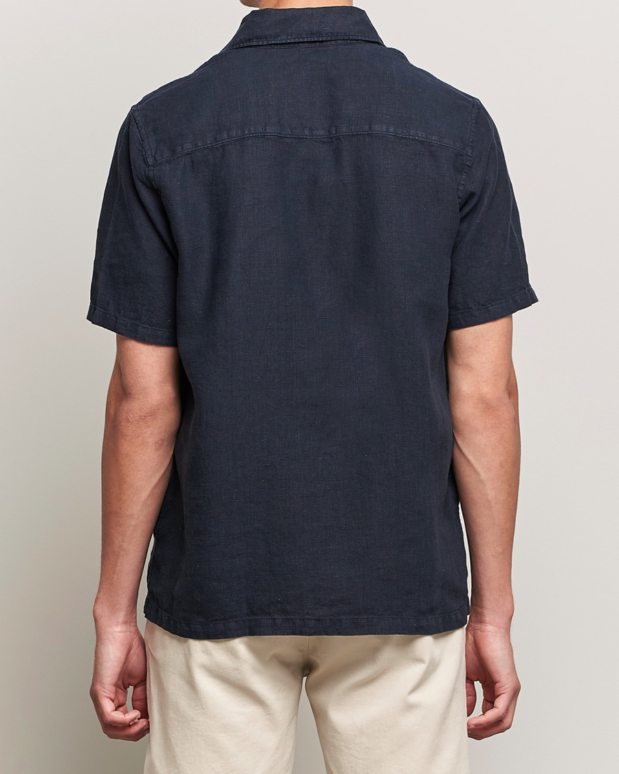 Heren | Overhemden | A Day's March | Khito Short Sleeve Linen Shirt Dark Navy