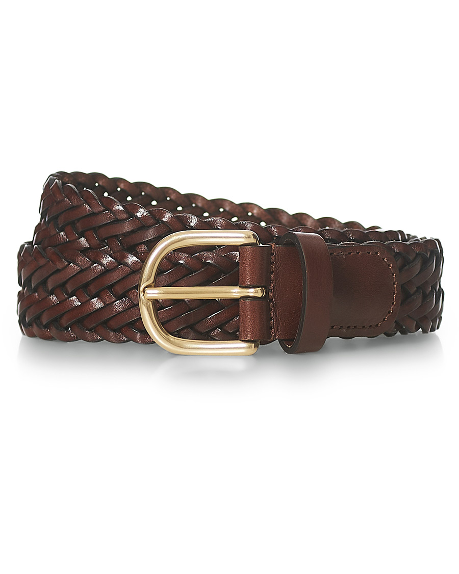 Heren | Anderson's Woven Leather Belt 3 cm Dark Brown | Anderson's | Woven Leather Belt 3 cm Dark Brown