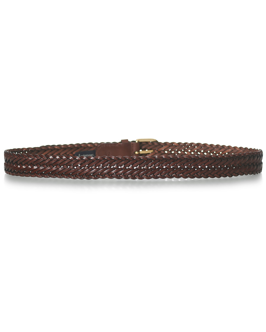 Heren | Anderson's Woven Leather Belt 3 cm Dark Brown | Anderson's | Woven Leather Belt 3 cm Dark Brown