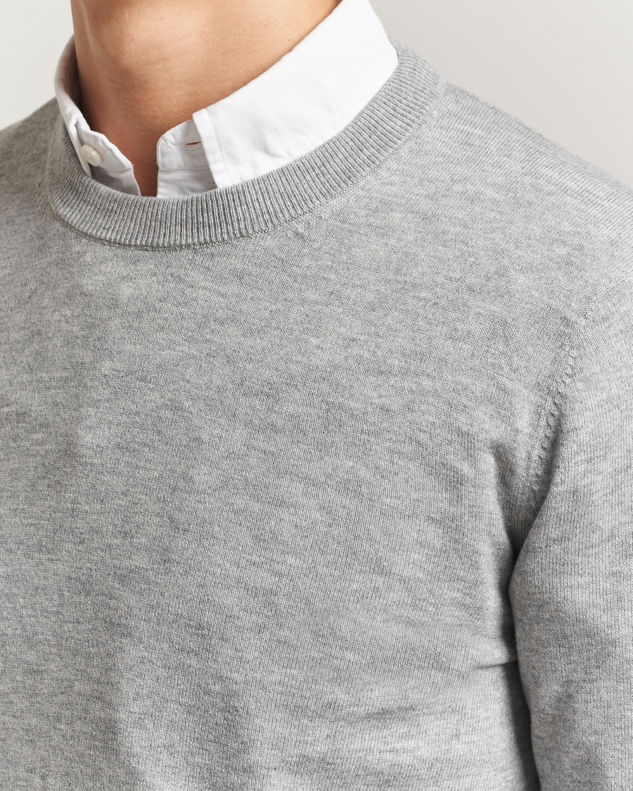 Heren | Truien | Filippa K | Cotton Merino Basic Sweater Light Grey Melange