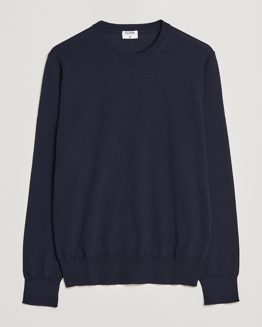 Heren | Truien | Filippa K | Merino Round Neck Sweater Navy
