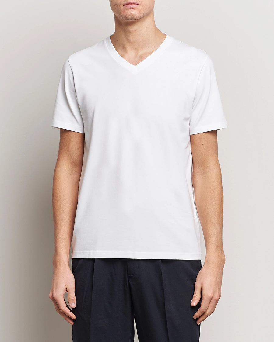 Heren | T-shirts met korte mouwen | Filippa K | Soft Lycra V-Neck Tee White