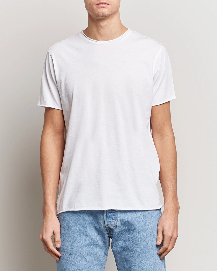 Heren | Witte T-shirts | Filippa K | Roll Neck Crew Neck Tee White