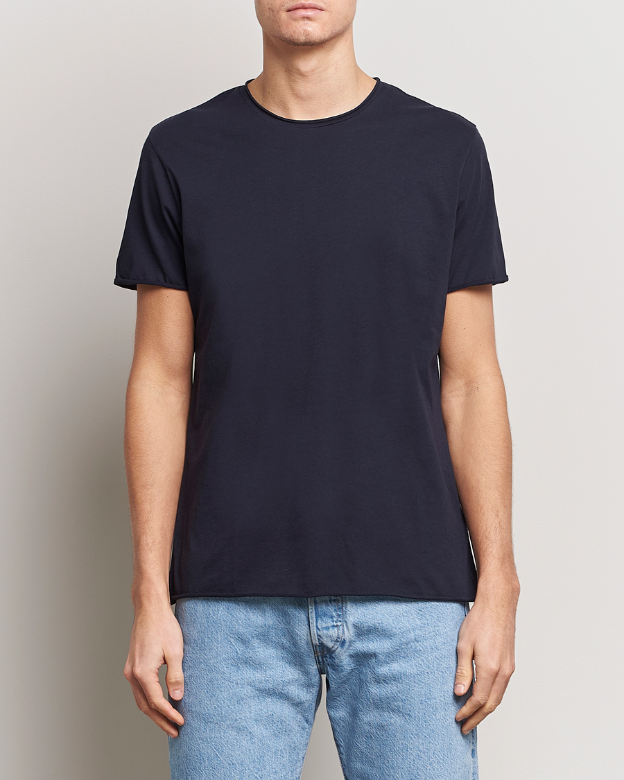 Heren | T-shirts met korte mouwen | Filippa K | Roll Neck Crew Neck Tee Navy