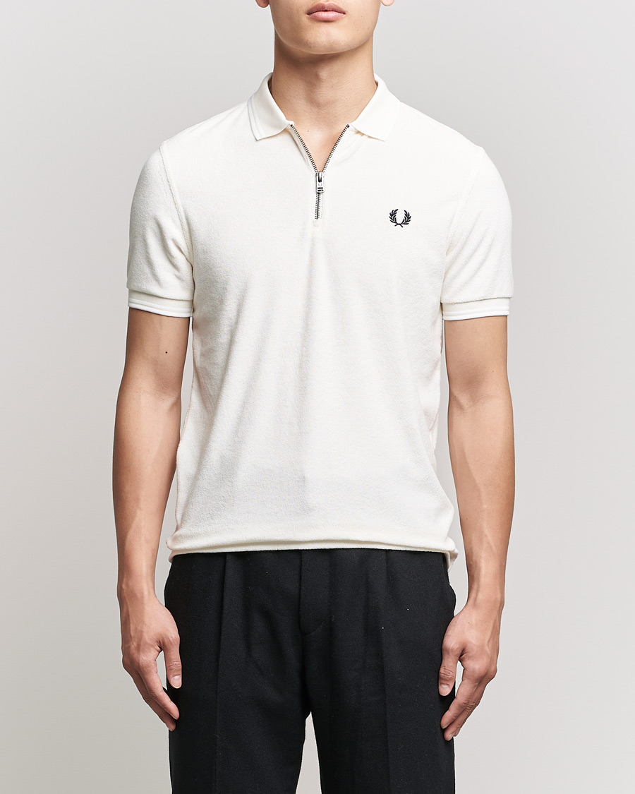 Heren | Polo's | Fred Perry | Towelling Zip Neck Polo Ecru
