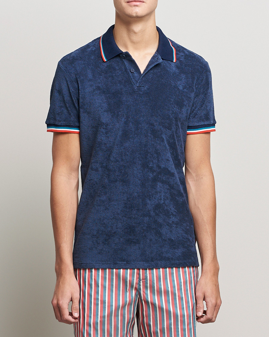 Heren | Polo's | Orlebar Brown | Jarrett Towelling Striped Tipping Polo Navy
