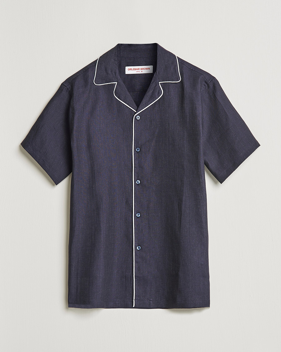 Heren | Overhemden | Orlebar Brown | Hibbert Short Sleeve Linen Shirt Navy
