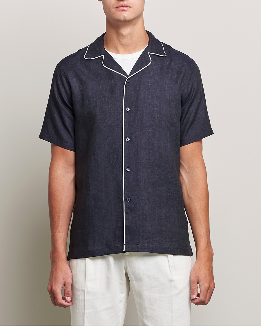 Heren | Overhemden | Orlebar Brown | Hibbert Short Sleeve Linen Shirt Navy