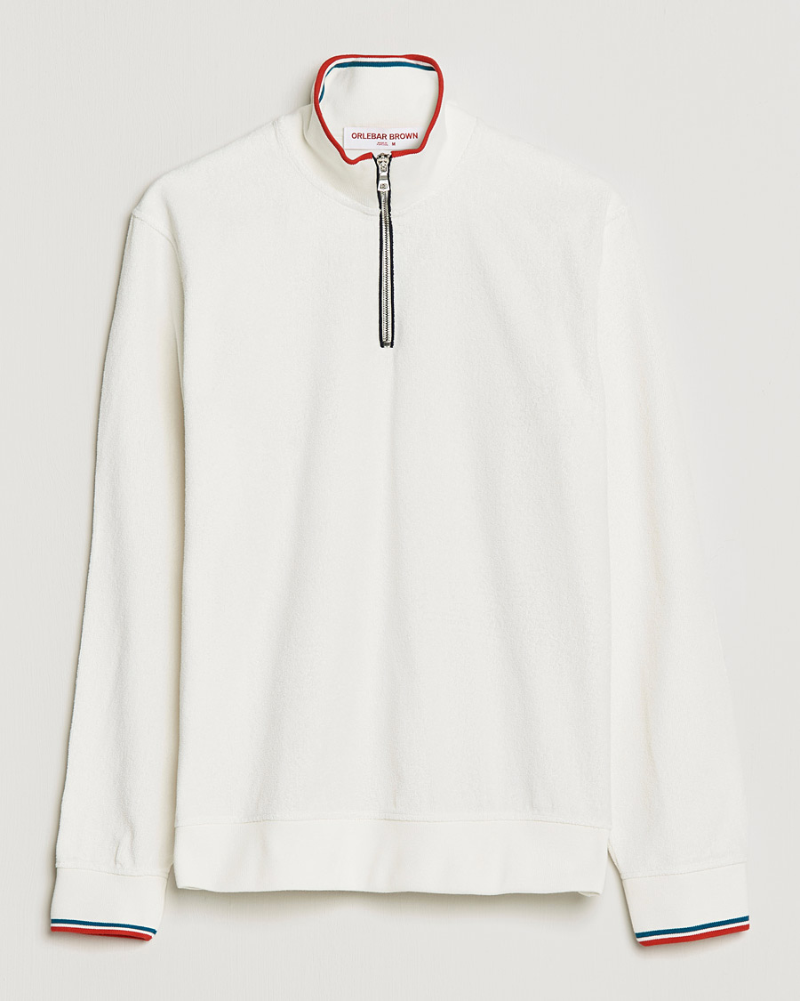 Heren | Truien | Orlebar Brown | Nielson OB Stripe Towelling Half Zip White Sand