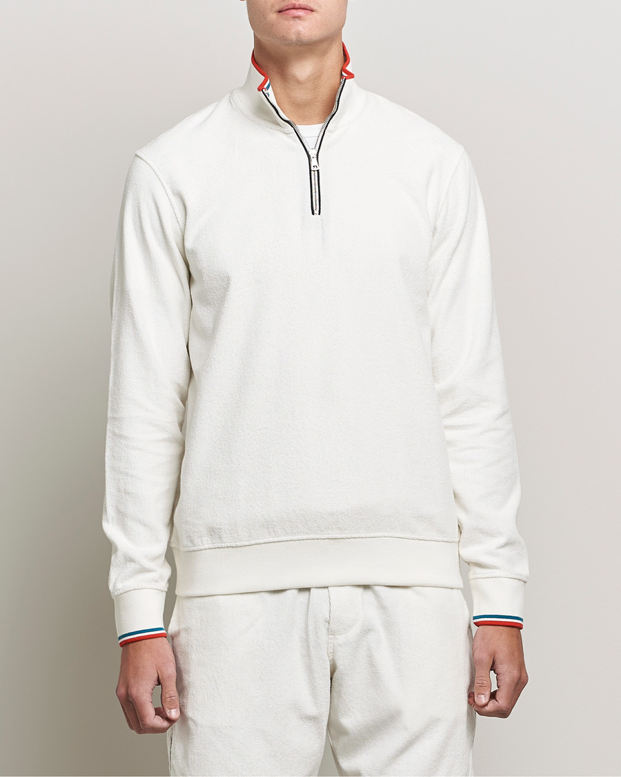 Heren | Truien | Orlebar Brown | Nielson OB Stripe Towelling Half Zip White Sand