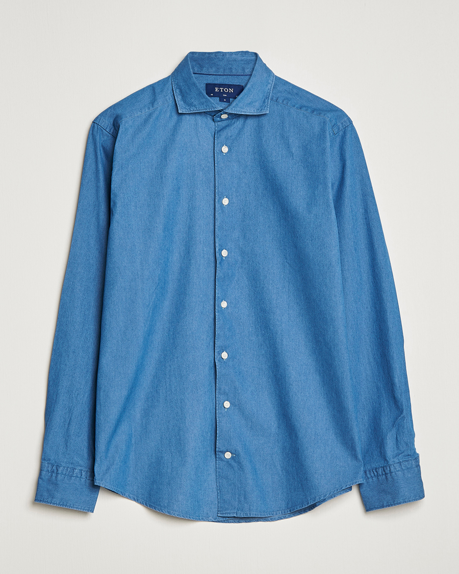 Heren | Overhemden | Eton | Lightweight Casual Fit Denim Shirt Blue