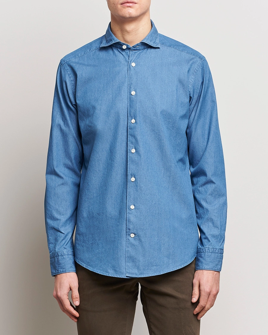Heren | Business & Beyond | Eton | Lightweight Casual Fit Denim Shirt Blue