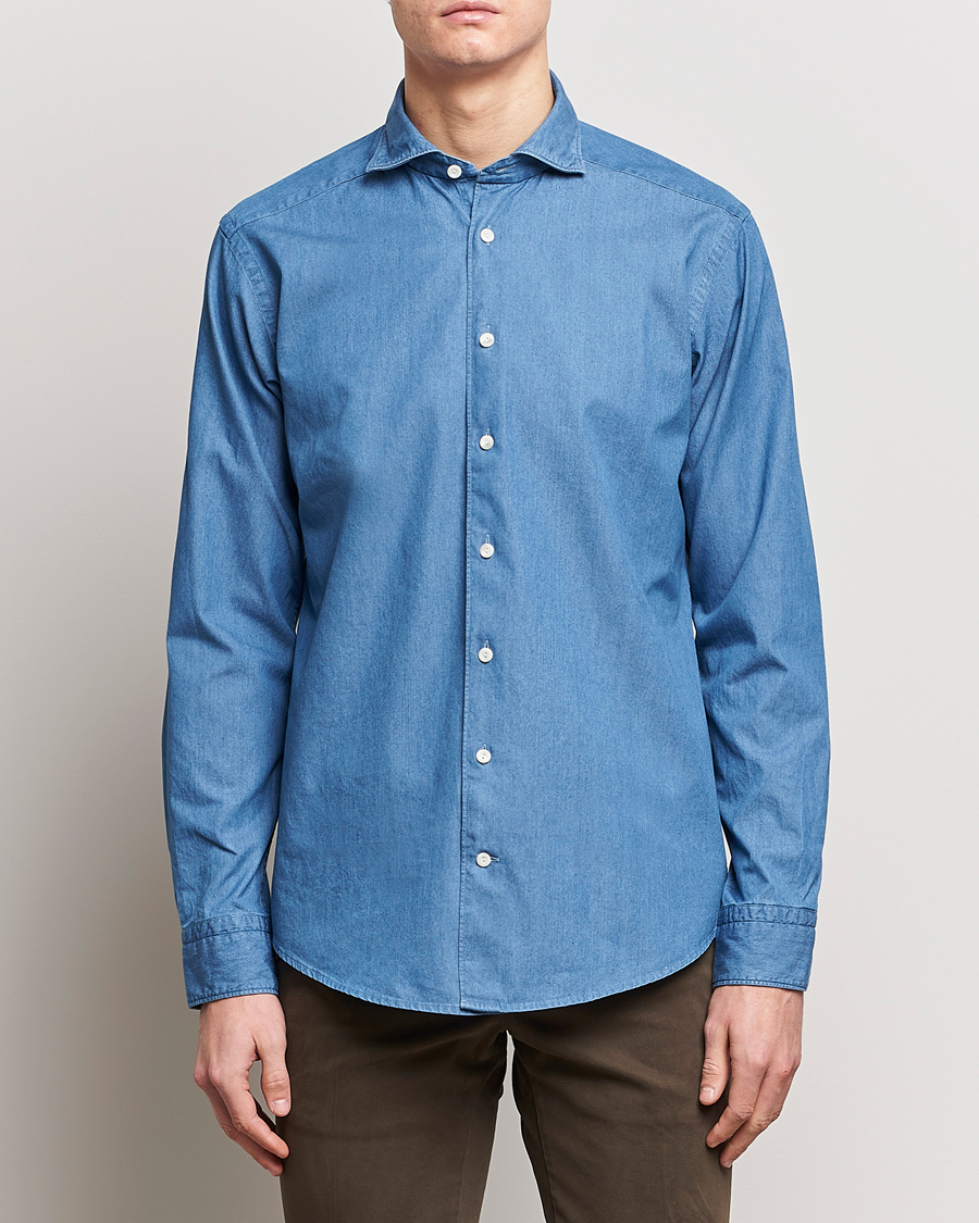 Heren | Zomer bijeenkomst | Eton | Lightweight Casual Fit Denim Shirt Blue