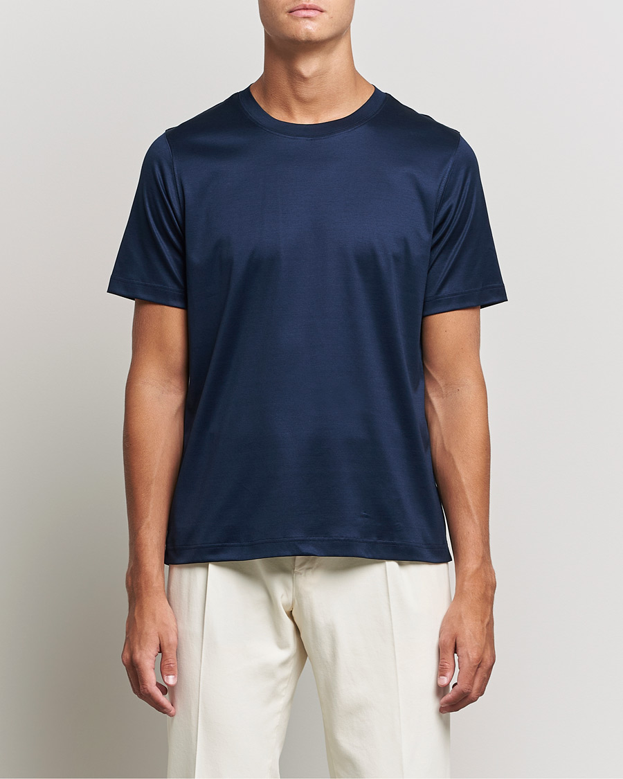 Heren | Business & Beyond | Eton | Filo Di Scozia Cotton T-Shirt Navy