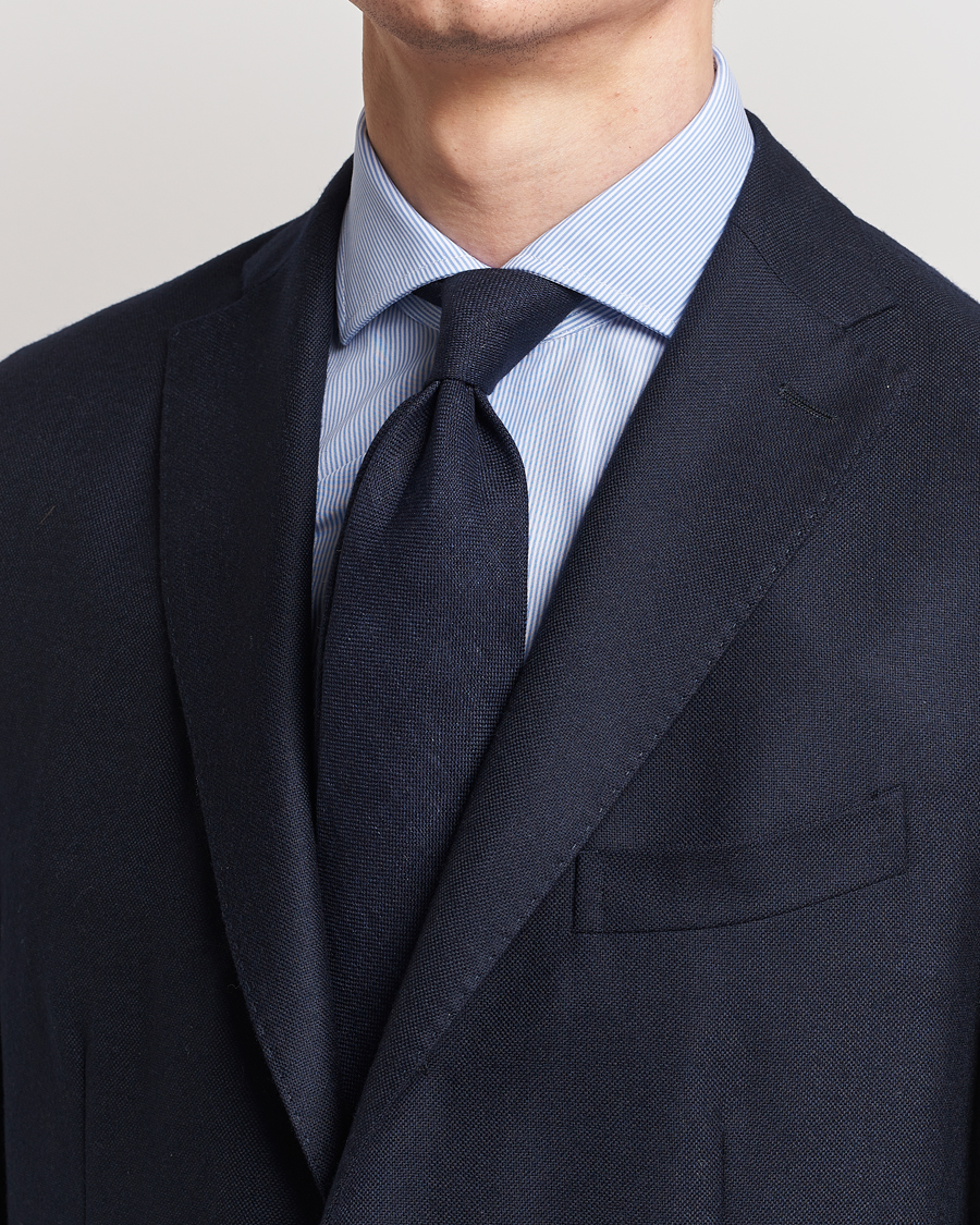 Men | Business Casual | Amanda Christensen | Hopsack Linen 8cm Tie Navy