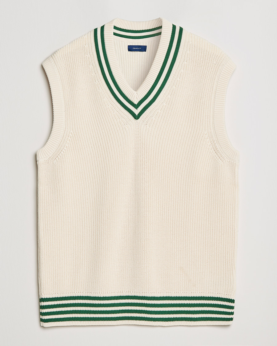 Heren | Truien | GANT | Ribbed Cricket Knitted Slipover Creme