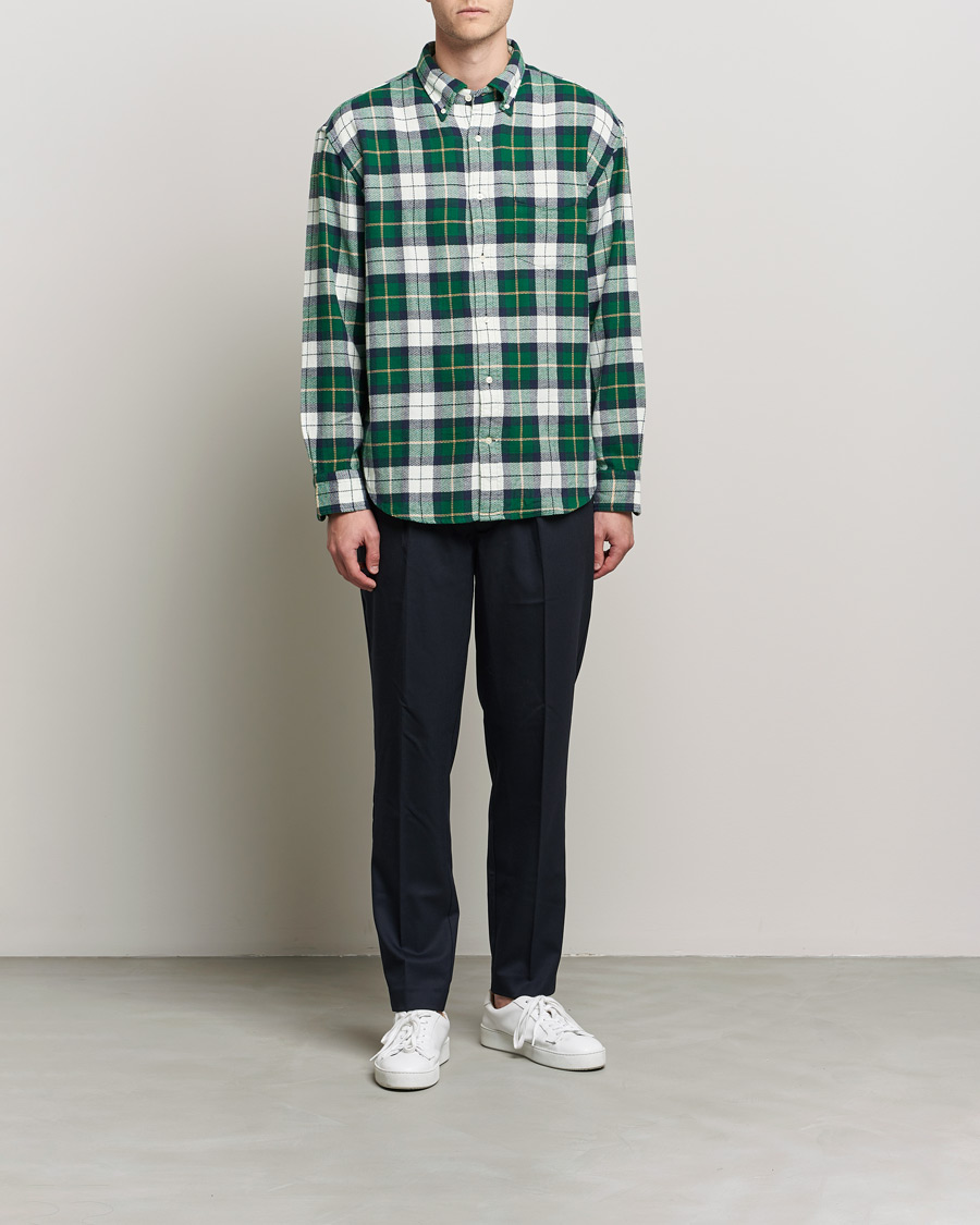 Heren | Overhemden | GANT | Relaxed Textured Checked Shirt Forest Green