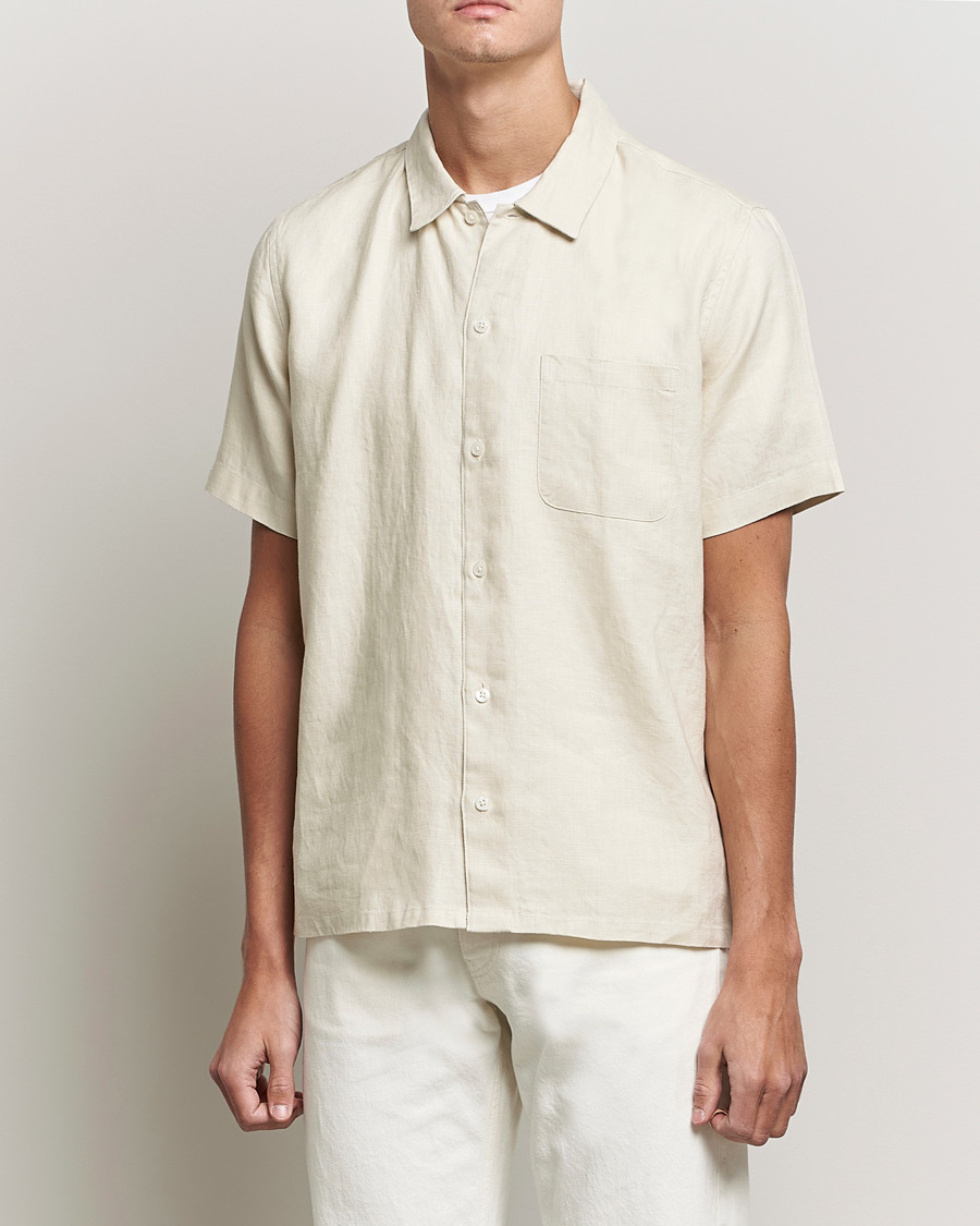 Heren | Overhemden | Samsøe Samsøe | Samsøe & Samsøe Avan Linen Short Sleeve Shirt Oatmeal