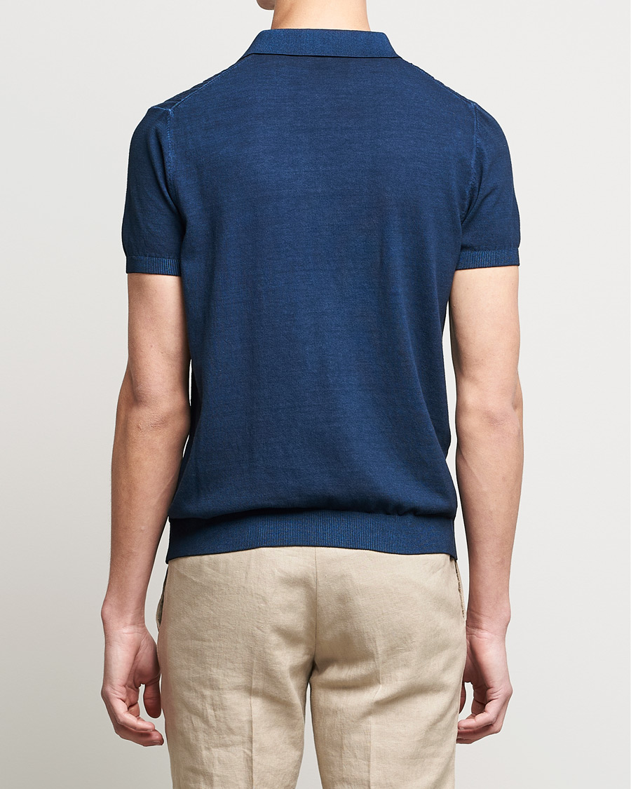 Heren | Polo's | Oscar Jacobson | Bard Knitted Cotton Crepe Polo Washed Blue