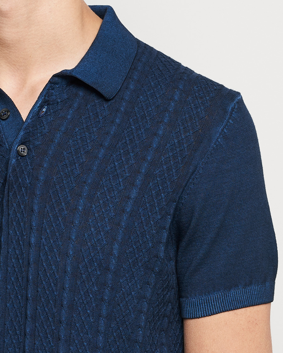 Heren | Polo's | Oscar Jacobson | Bard Knitted Cotton Crepe Polo Washed Blue