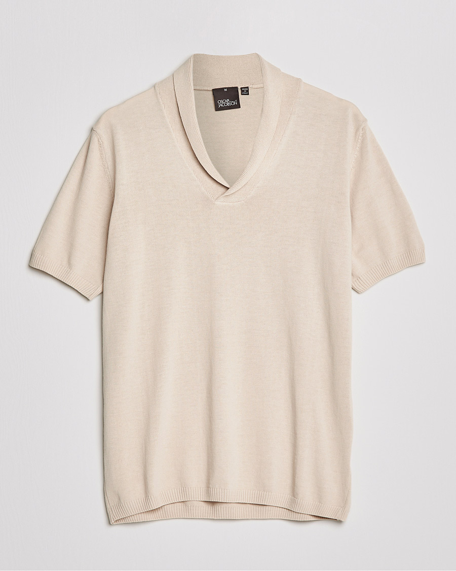 Heren | Polo's | Oscar Jacobson | Rollo GD Shawl Collar Cotton Polo Beige