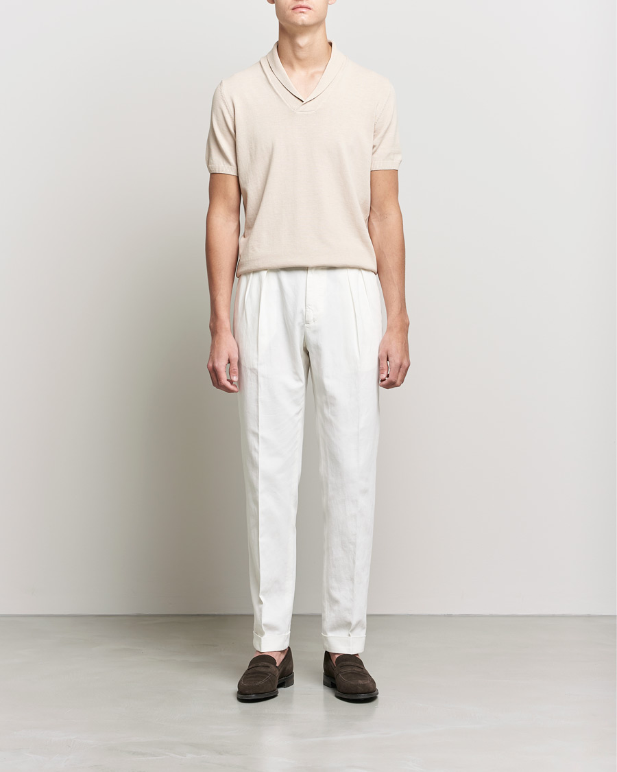 Heren | Polo's | Oscar Jacobson | Rollo GD Shawl Collar Cotton Polo Beige