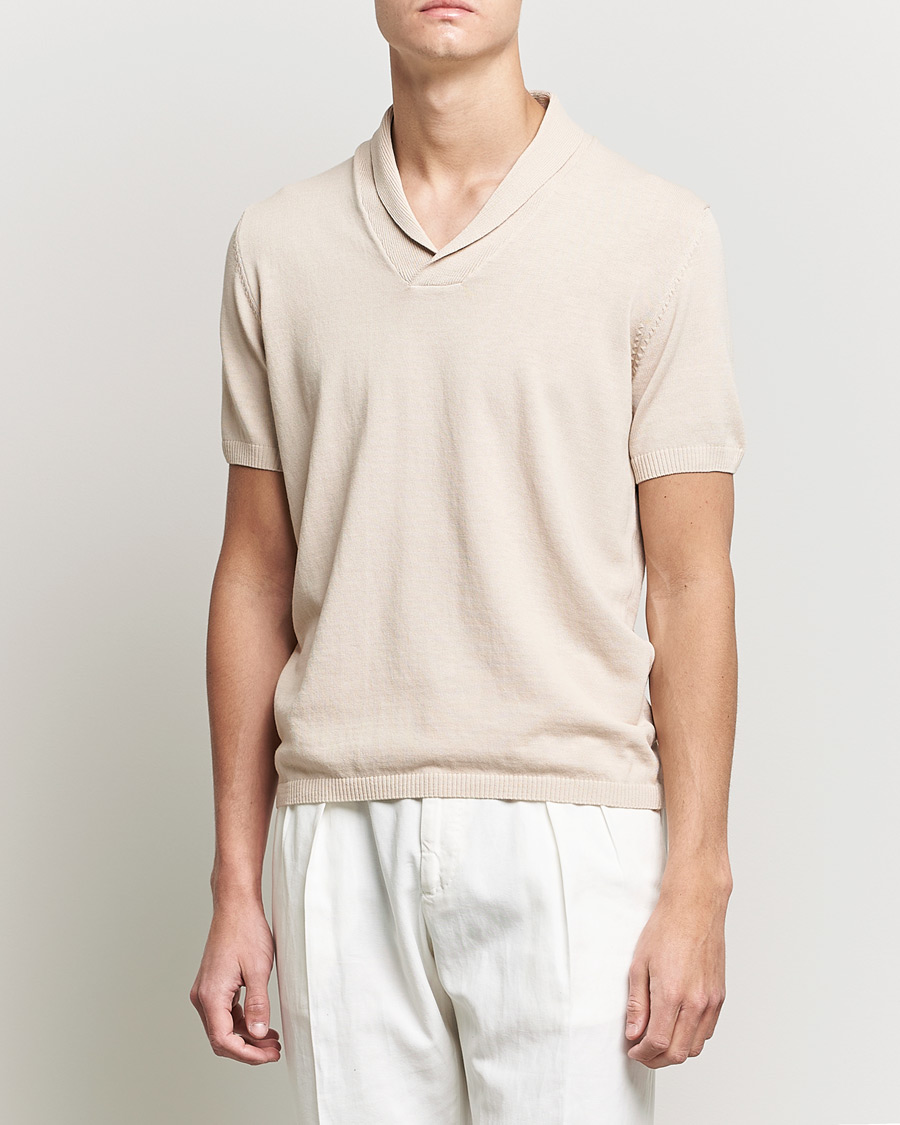 Heren | Polo's | Oscar Jacobson | Rollo GD Shawl Collar Cotton Polo Beige