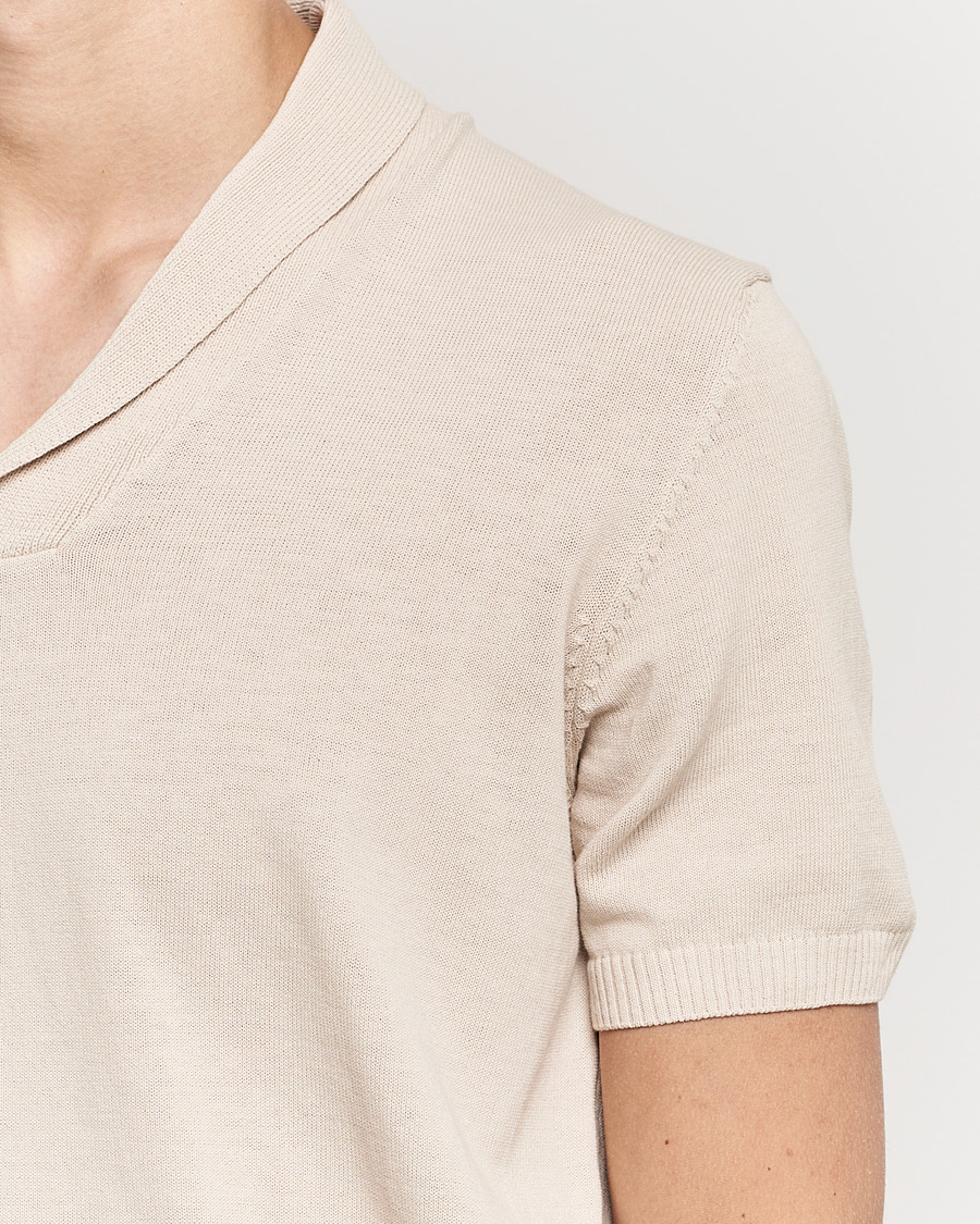 Heren | Polo's | Oscar Jacobson | Rollo GD Shawl Collar Cotton Polo Beige
