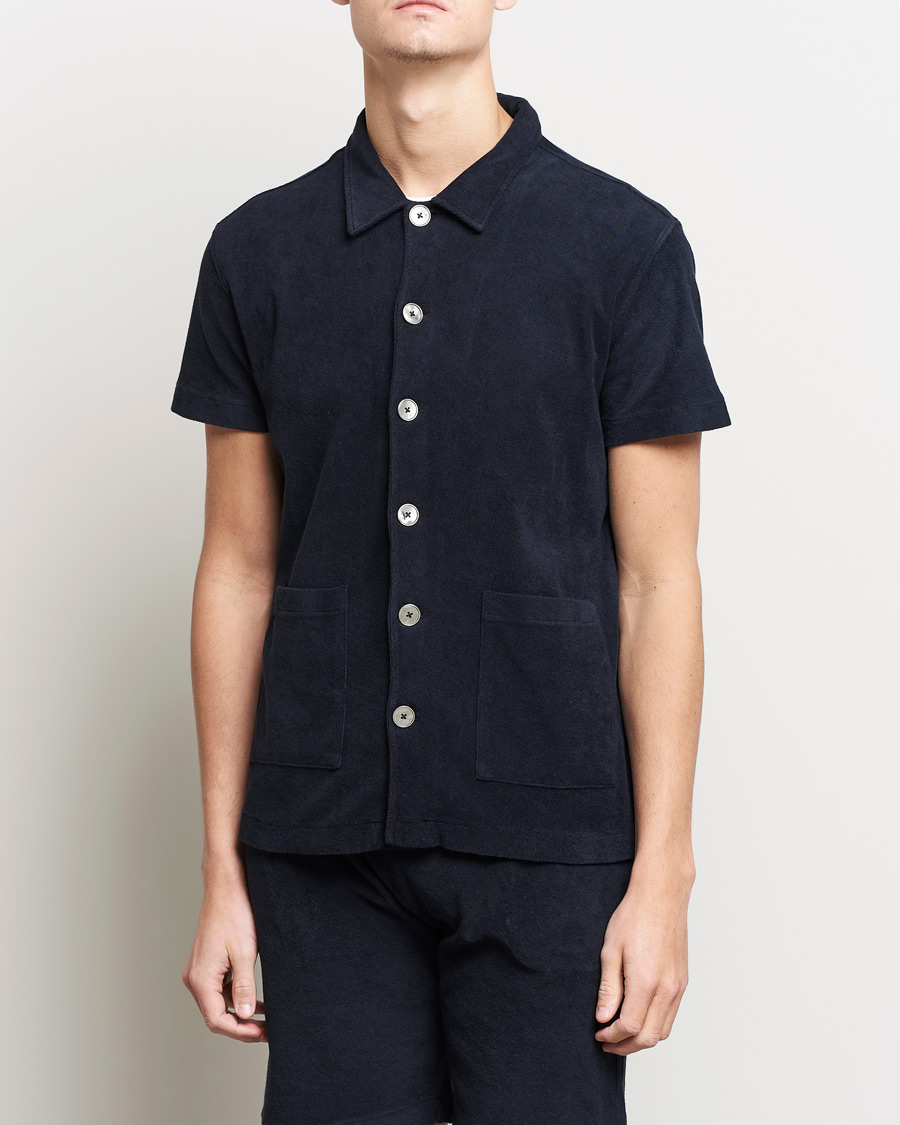 Heren | Polo's | Oscar Jacobson | Alwin Terry Short Sleeve Safari Polo Night Blue
