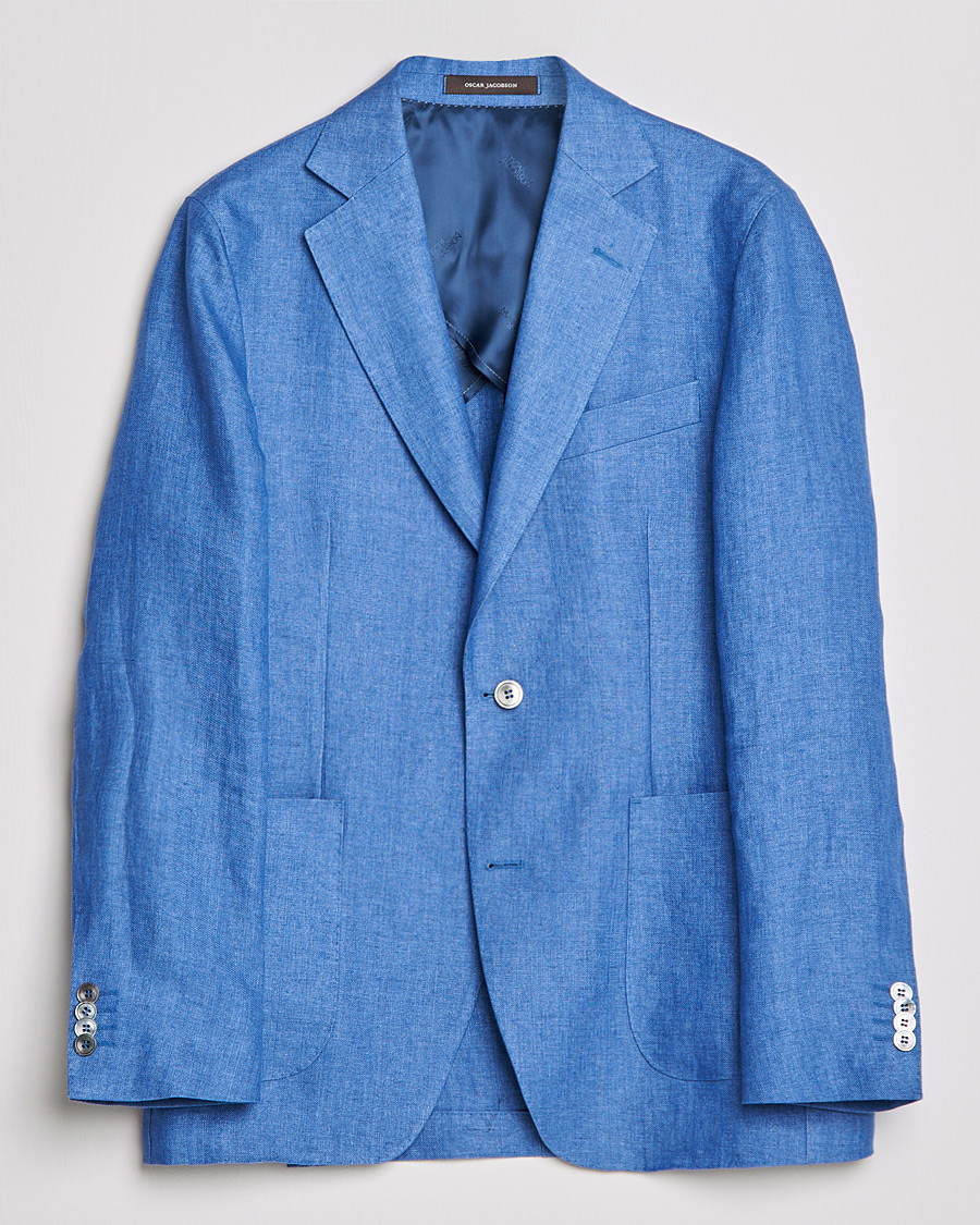 Heren | Blazers | Oscar Jacobson | Ferry Soft Patch Pocket Linen Blazer Light Blue