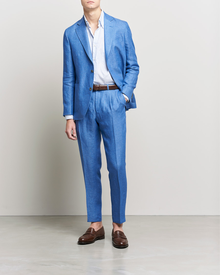Heren | Blazers | Oscar Jacobson | Ferry Soft Patch Pocket Linen Blazer Light Blue
