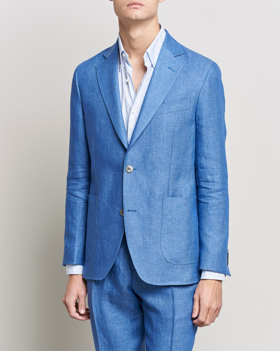 Heren | Blazers | Oscar Jacobson | Ferry Soft Patch Pocket Linen Blazer Light Blue