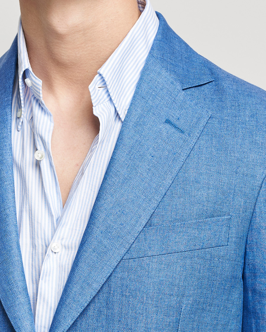 Heren | Blazers | Oscar Jacobson | Ferry Soft Patch Pocket Linen Blazer Light Blue