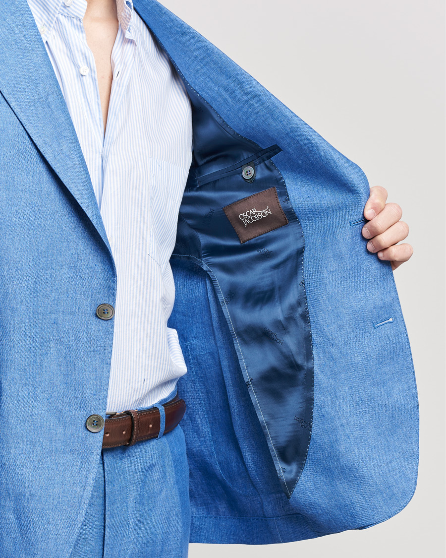 Heren | Blazers | Oscar Jacobson | Ferry Soft Patch Pocket Linen Blazer Light Blue