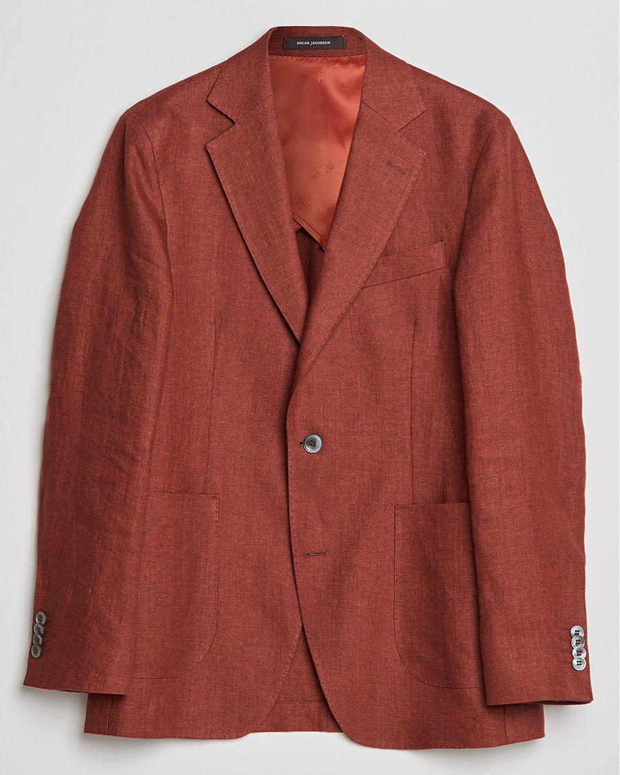 Heren | Blazers | Oscar Jacobson | Ferry Soft Patch Pocket Linen Blazer Rust