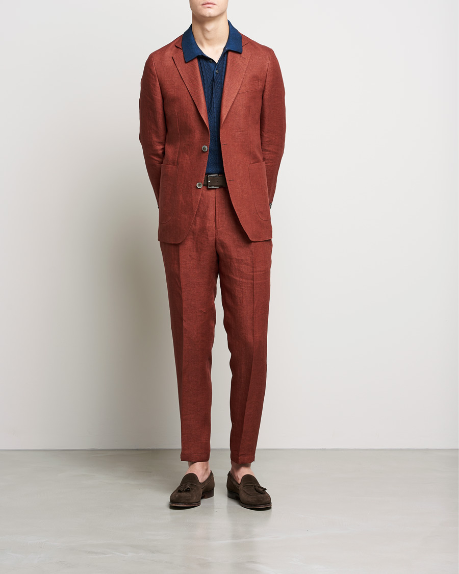 Heren | Blazers | Oscar Jacobson | Ferry Soft Patch Pocket Linen Blazer Rust