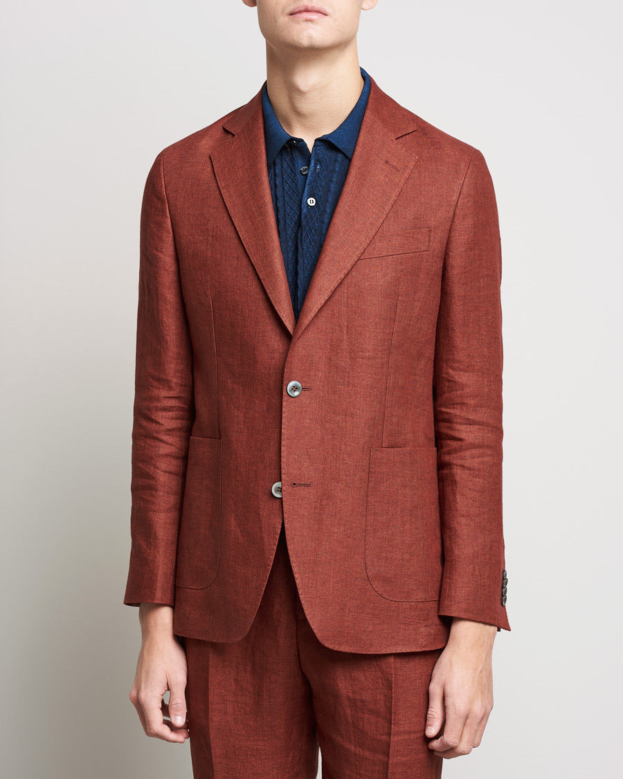 Heren | Blazers | Oscar Jacobson | Ferry Soft Patch Pocket Linen Blazer Rust