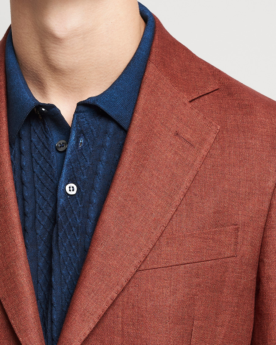 Heren | Blazers | Oscar Jacobson | Ferry Soft Patch Pocket Linen Blazer Rust